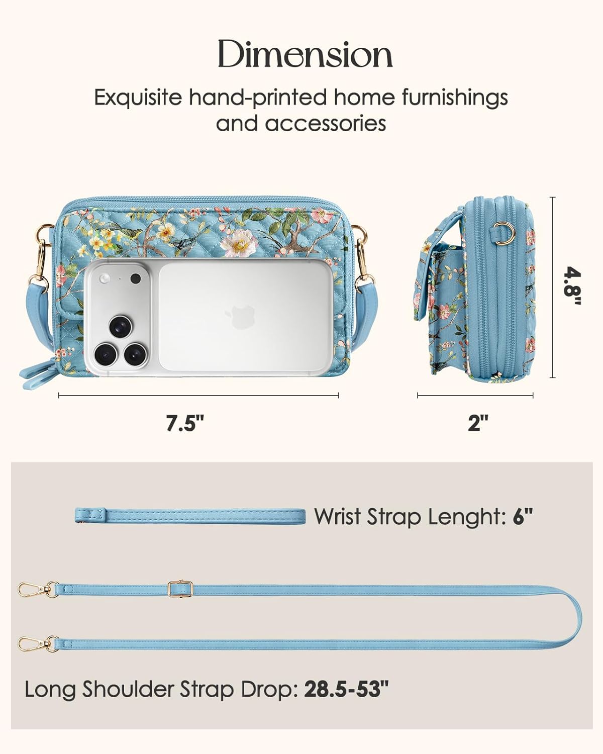 Miss Adola Cotton Quilted Crossbody Bags for Women - Wallet Purse Small Phone Bag Cute Wristlet Purses with RFID Blocking
