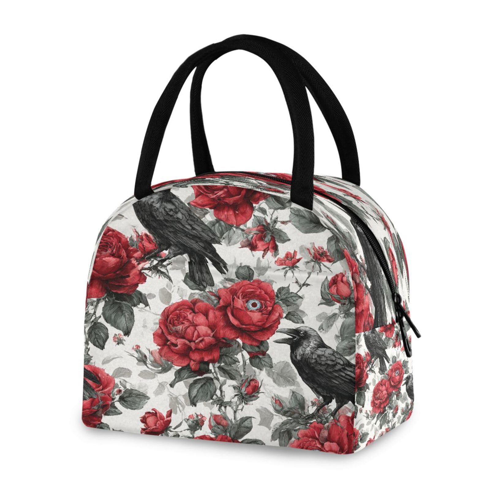 Lunch Bag Insulated Lunchbox Handbag Tote Bags Crow Eye Rose Pattern Reusable Cooler Containers Organizer School Outdoor for