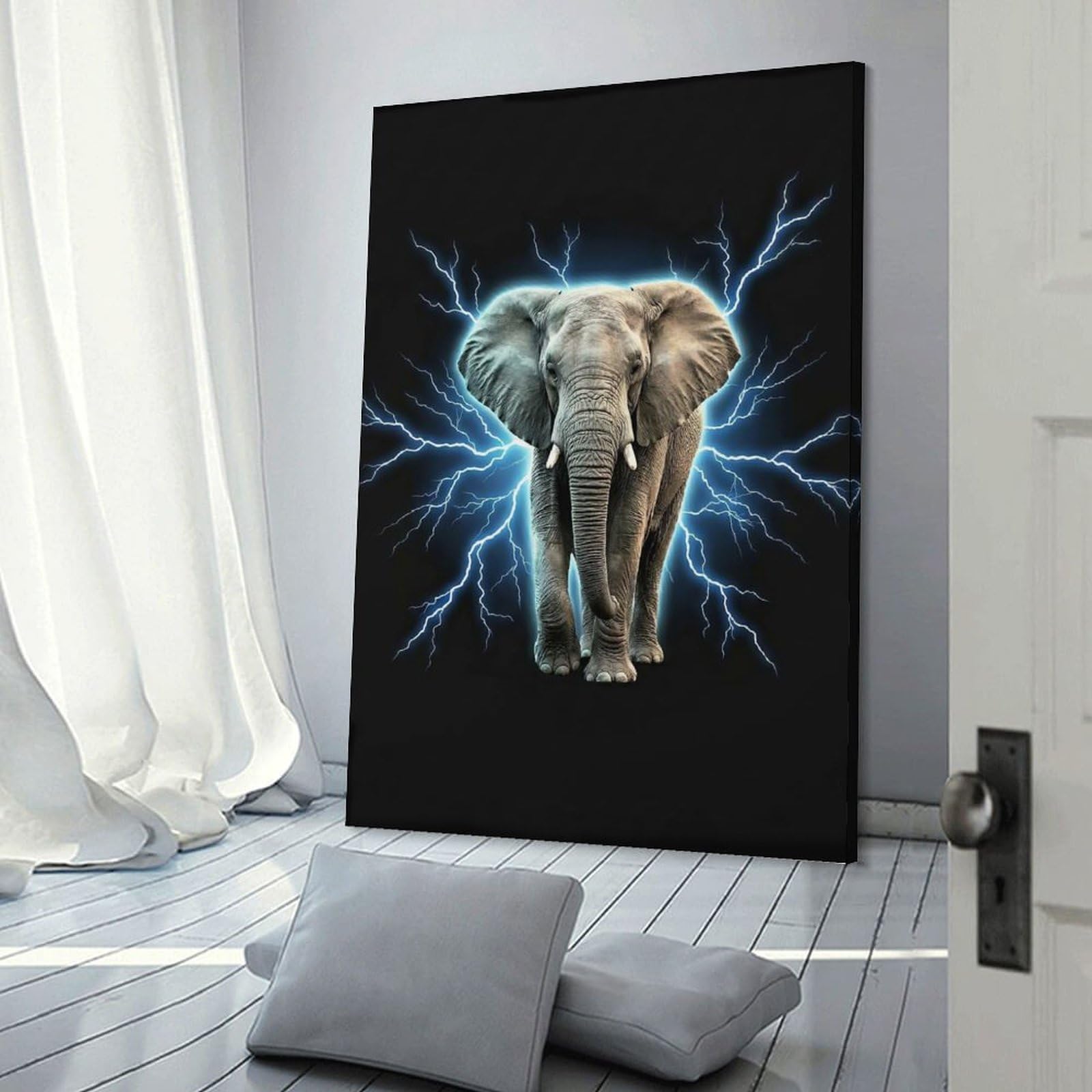 Junmoney Elephant with Lightning Room Decor Wall Art 24x36inch(60x90cm), for Bedroom, Guest Room Or Reading Nook, An Easy Wall Refresh for Bedrooms