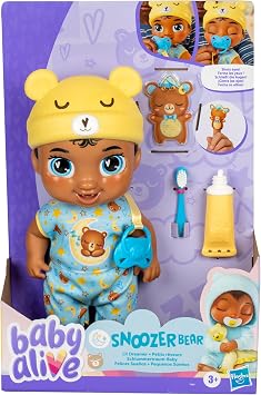 Baby Alive Lil Dreamer Snoozer Bear Sleepy Boy Baby Doll Set, Black Hair, Fun Sleepover Theme, Preschool Toys for Kids 3 Years & Up