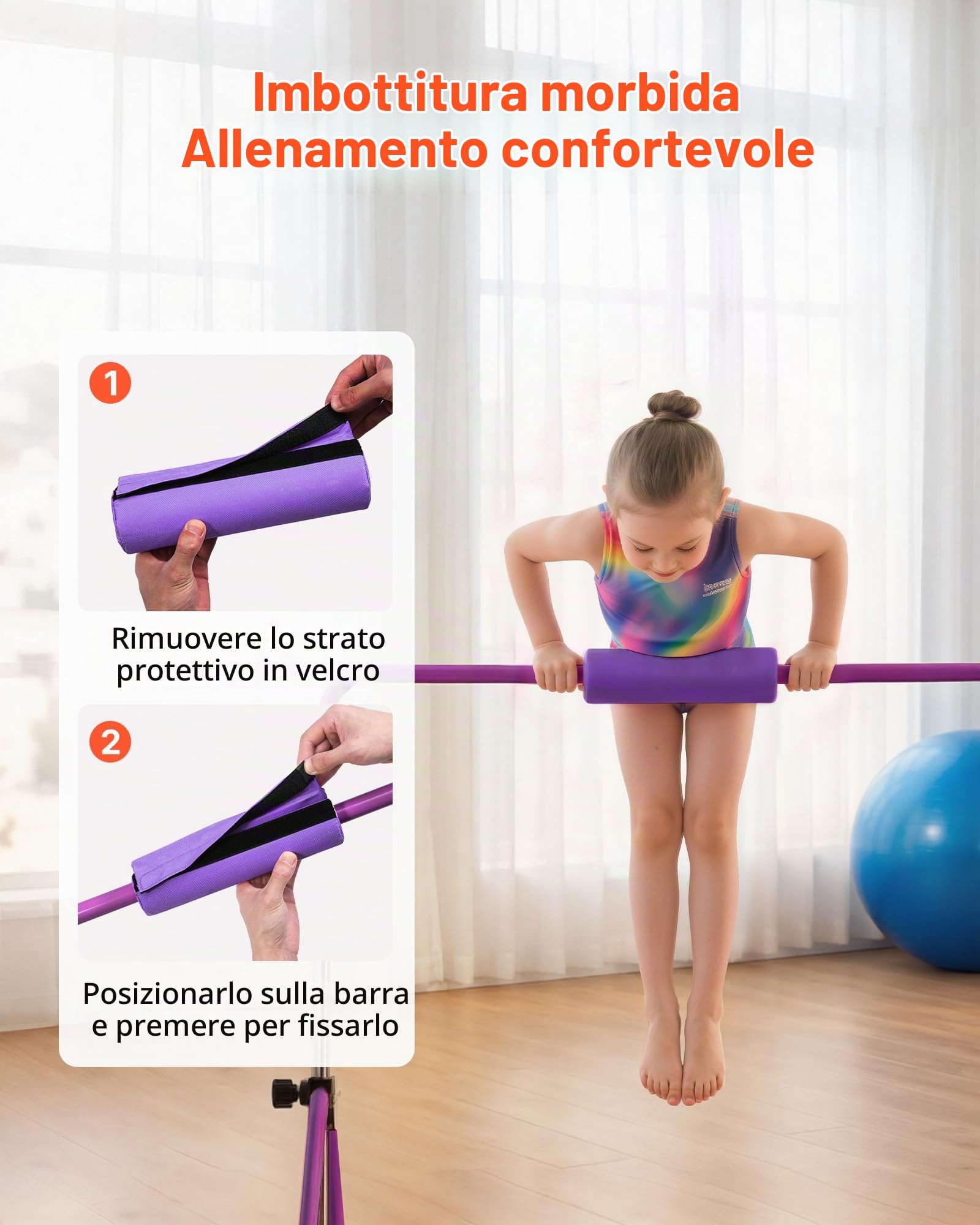 VEVOR Barra Fissa da Ginnastica per Bambini, Barra da Palestra per Bambini con Tappetino di carico 63,5 kg, per Allenamento Interno Esterno, Attrezzatura da Palestra Pieghevole, Regolabile in Altezza