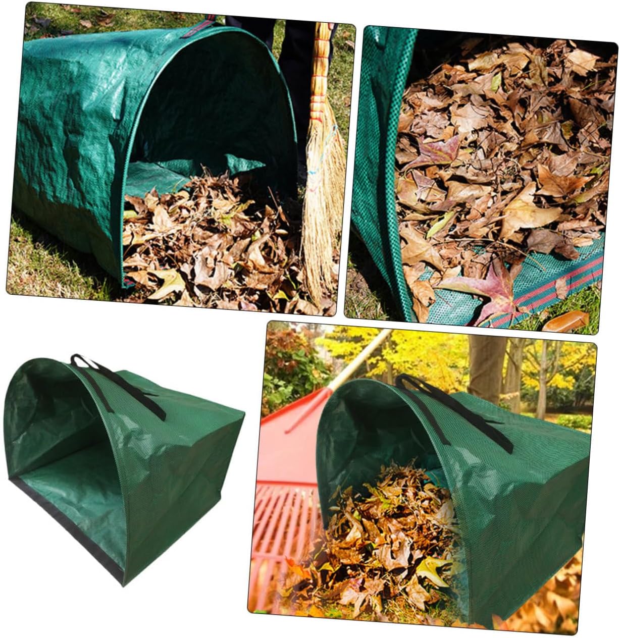 Large Capacity Semi-circular Garden Leaf Collection Bag with Woven Handles Portable Reusable Waste Container for Leaves and Weeds Collapsible Dustpan Design for Easy Outdoor