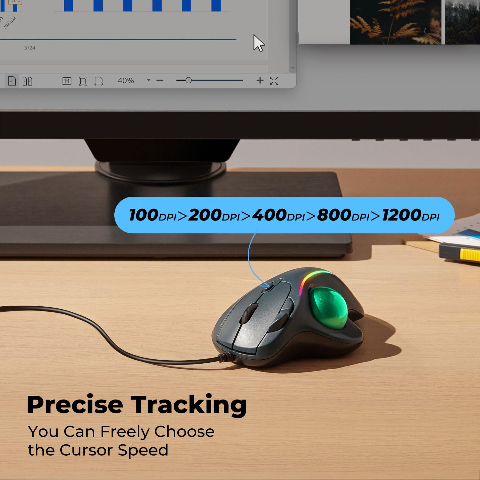 Souris Trackball filaire RGB - Vert