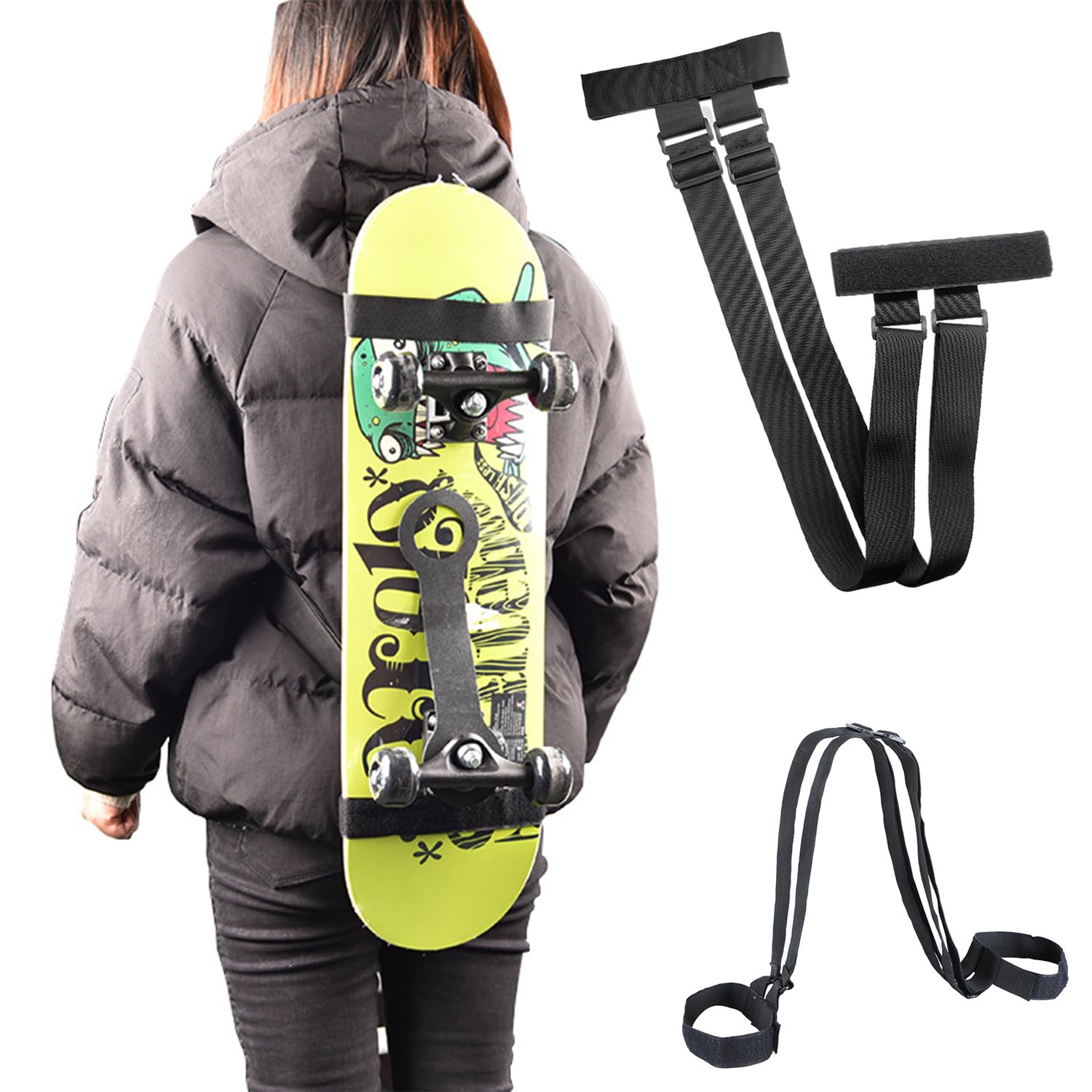 Transport pour épaule Skateboard, Porte-épaule pour Planche à roulettes, Sangle de Transport pour Épaule de Skateboard, Sac à Dos pour Longboard, pour Les Skateboards/Snowboards