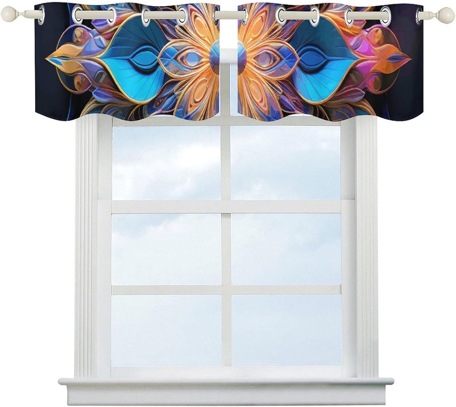 Rectangle Mandala Valances for Window 2 Panels. Light Filtering Curtains Farmhouse Short Small Valance.Modern Curtains for Windows Living Room Kitchen Over Sink.