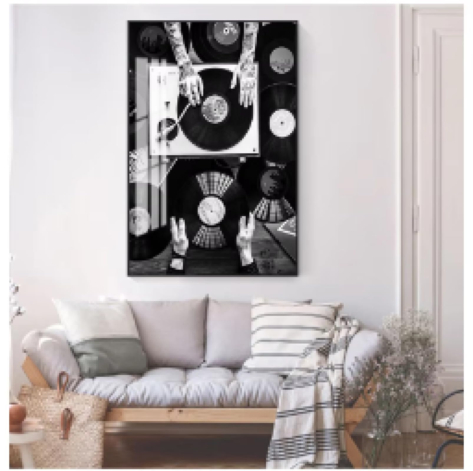 LZJAGXX Vintage czarno-biały obraz ścienny salon dekoracja płyty winylowe miłośnicy sztuka ścienna obraz na płótnie nordycki plakat i wydruki 80 x 120 cm bez ramy