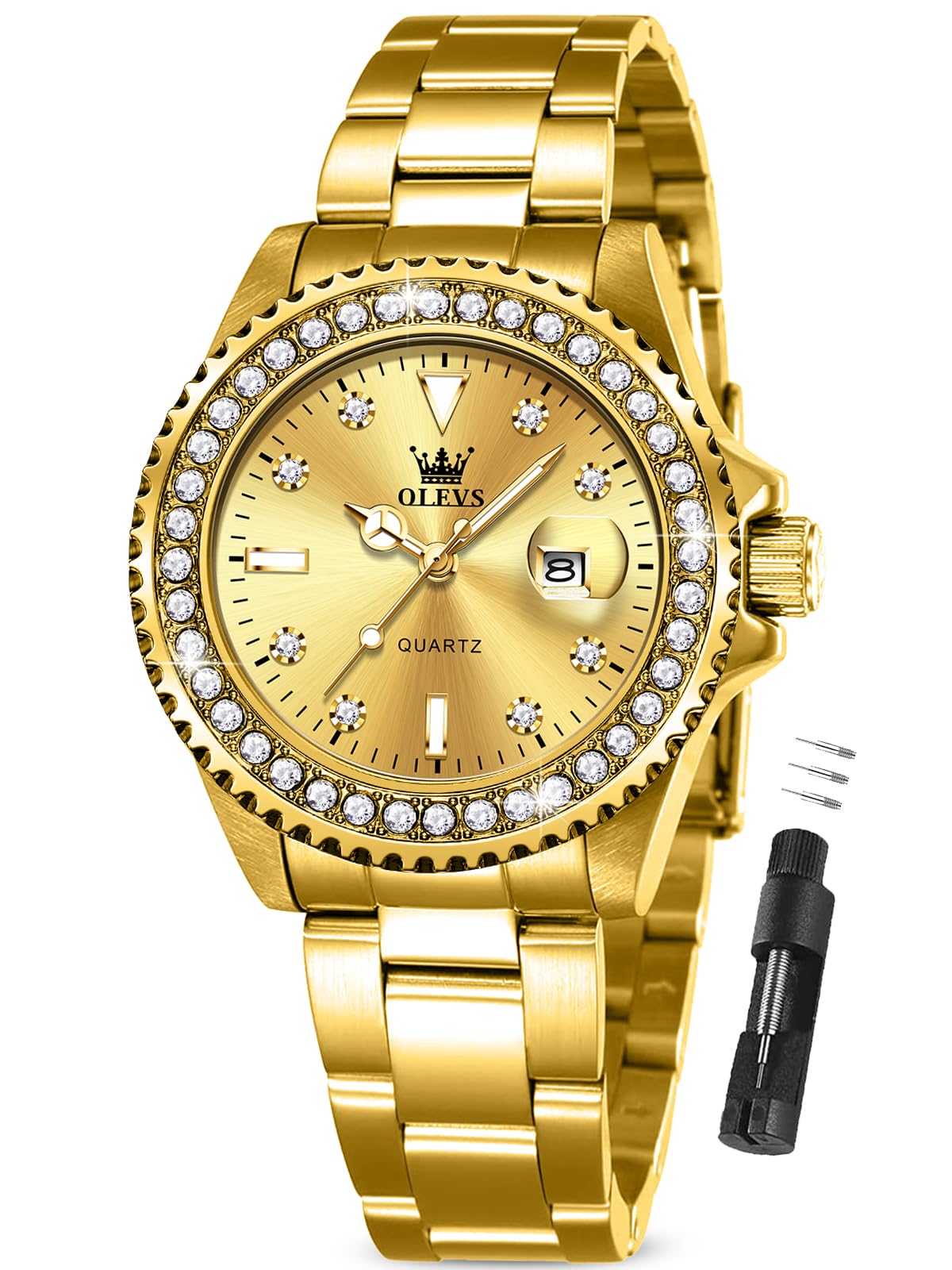 OLEVS Watches for Women Dress Luxury Stainless Steel Waterproof Wristwatch | Casual Ladies Watches For Small Wrists Female Luminous Analog Quartz With Date Suitable For Daily Wear,Reloj Para Mujer