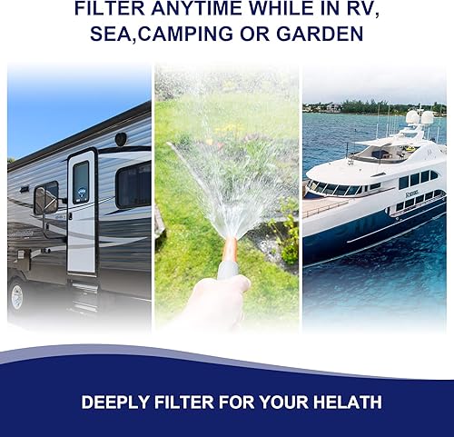 Miniatura 2 de PAULINN Filtro de agua en línea para caravana, 2 paquetes de manguera de agua para campamento de jardín marino, accesorios de filtro KDF para barco,
