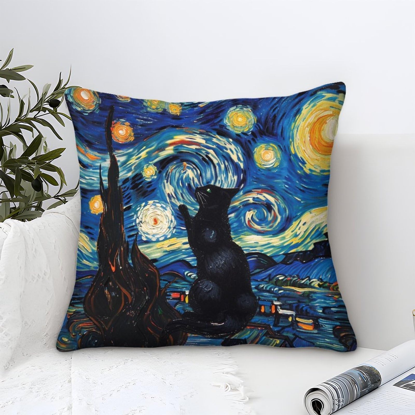 Yyvkpmlxc Style-5 Cushion Covers Cute Cat Modern Art Decorative,Fantasy Starry Sky Pattern Square Pillow Cases Soft Polyester Throw Pillow Cover For Sofa Garden Bed Couch Cushions 45X45cm