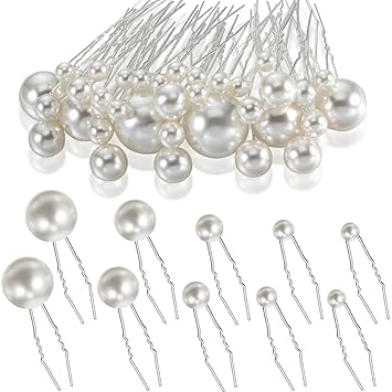 40 Packs Pearl Hair Pins Wedding Bridal Flower Pins for Brides and Bridesmaids Hair Style (Mix Size)