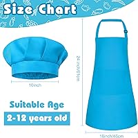 Vista 2 de Conjunto de Delantal y Gorro de Chef para Niños, Delantal Infantil Ajustable con 2 Bolsillos, para Niños Chef y Pintura, Cocinar, Hornear Azul