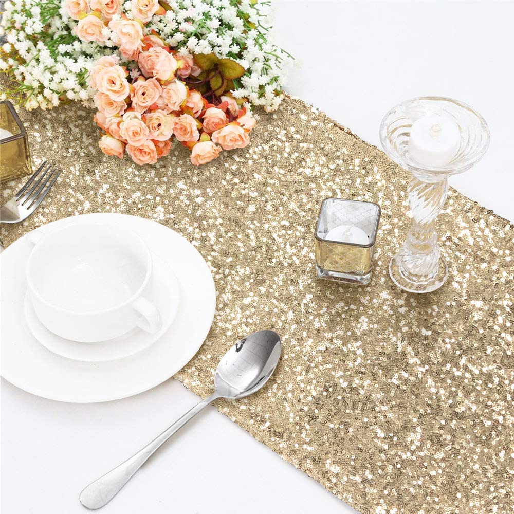 Time To Sparkle Sequin Ivory 12X108inches Glitter Sequin Table Runner Chair Sashes Swags Wedding Party Table Decoration,