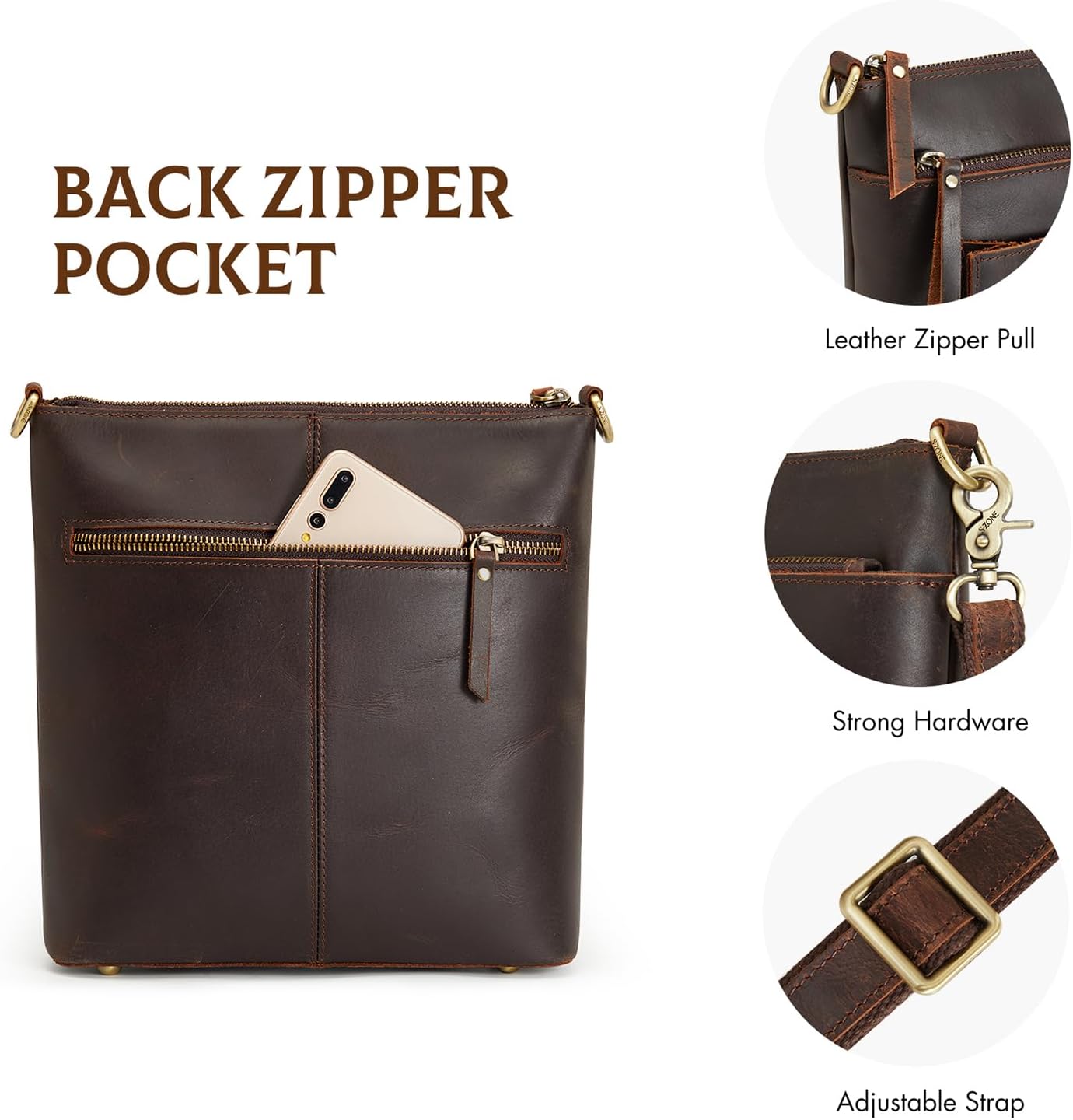 S-ZONE Leather Crossbody Bag for Women Vintage Cross Body Bags Shoulder Purse Ladies Medium Handbag with Multi Pockets - Image 6