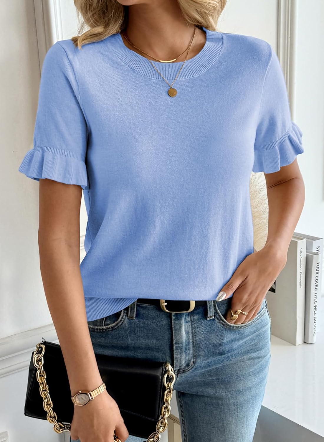 EVALESS Women's Short Puff Sleeve Knit Tops 2026 Trendy Crewneck T Shirts Casual Summer Clothes - Image 6