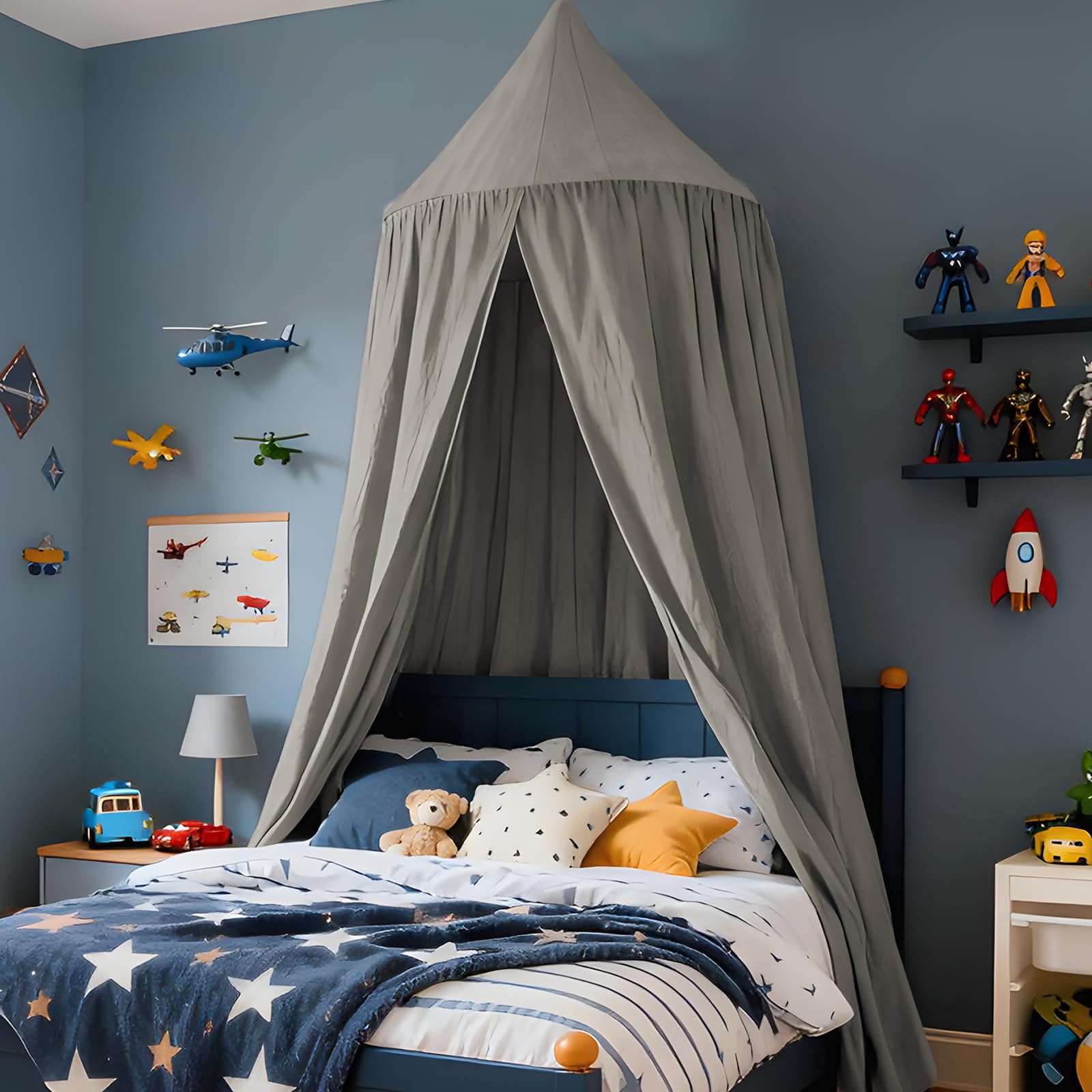 gesxo Baldachin Kinderzimmer, Betthimmel Babybett, Hängende Rund Princess Insektennetz Moskitonetz, Himmelbett Vorhänge Deko für Mädchen & Jungen (Grau 60 * 230 * 450cm)