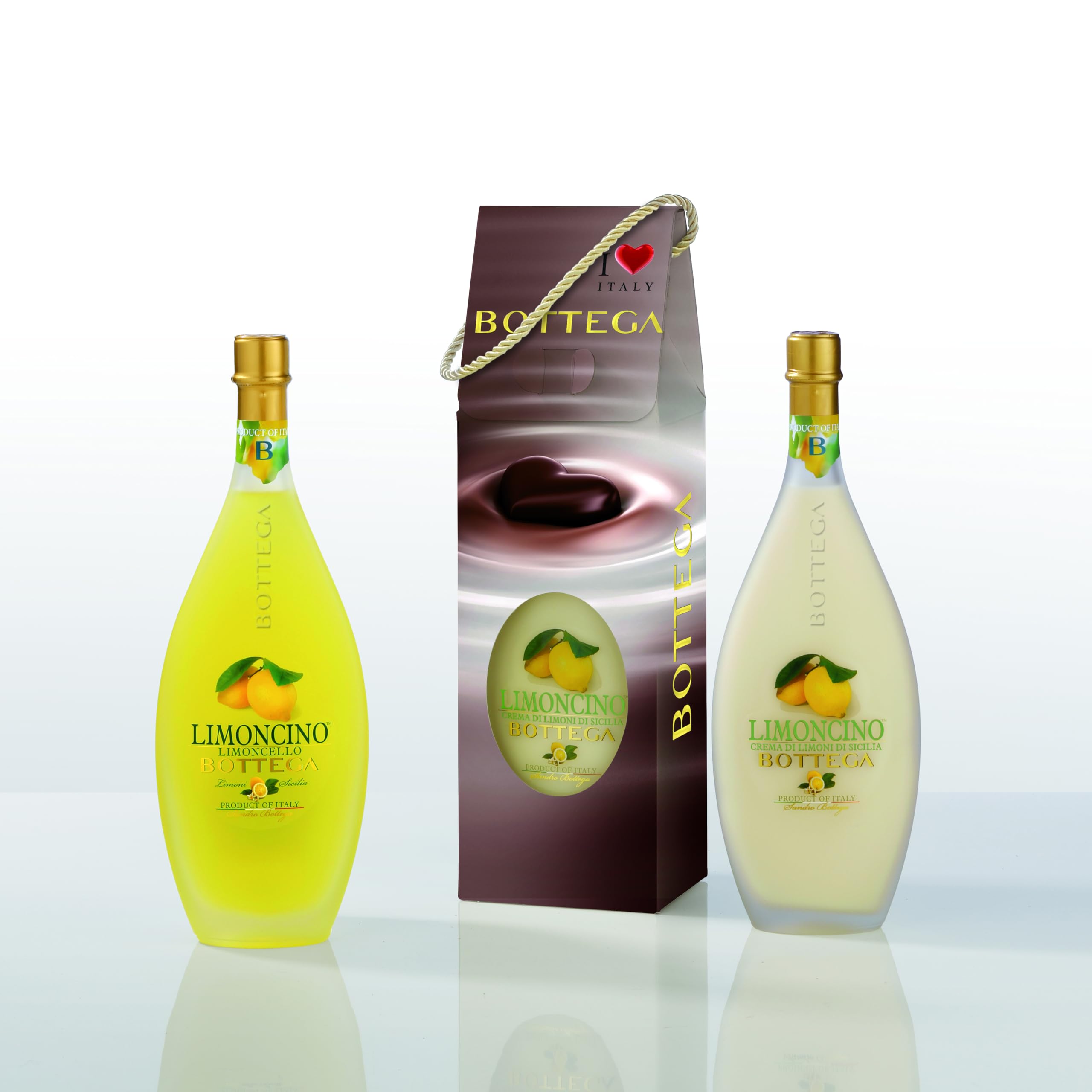Bottega Gift Set Cuor di Limone - Limoncino Liqueur 30% 500ml & Limoncino Limoni di Sicilia Cream Liqueur 15% 500ml
