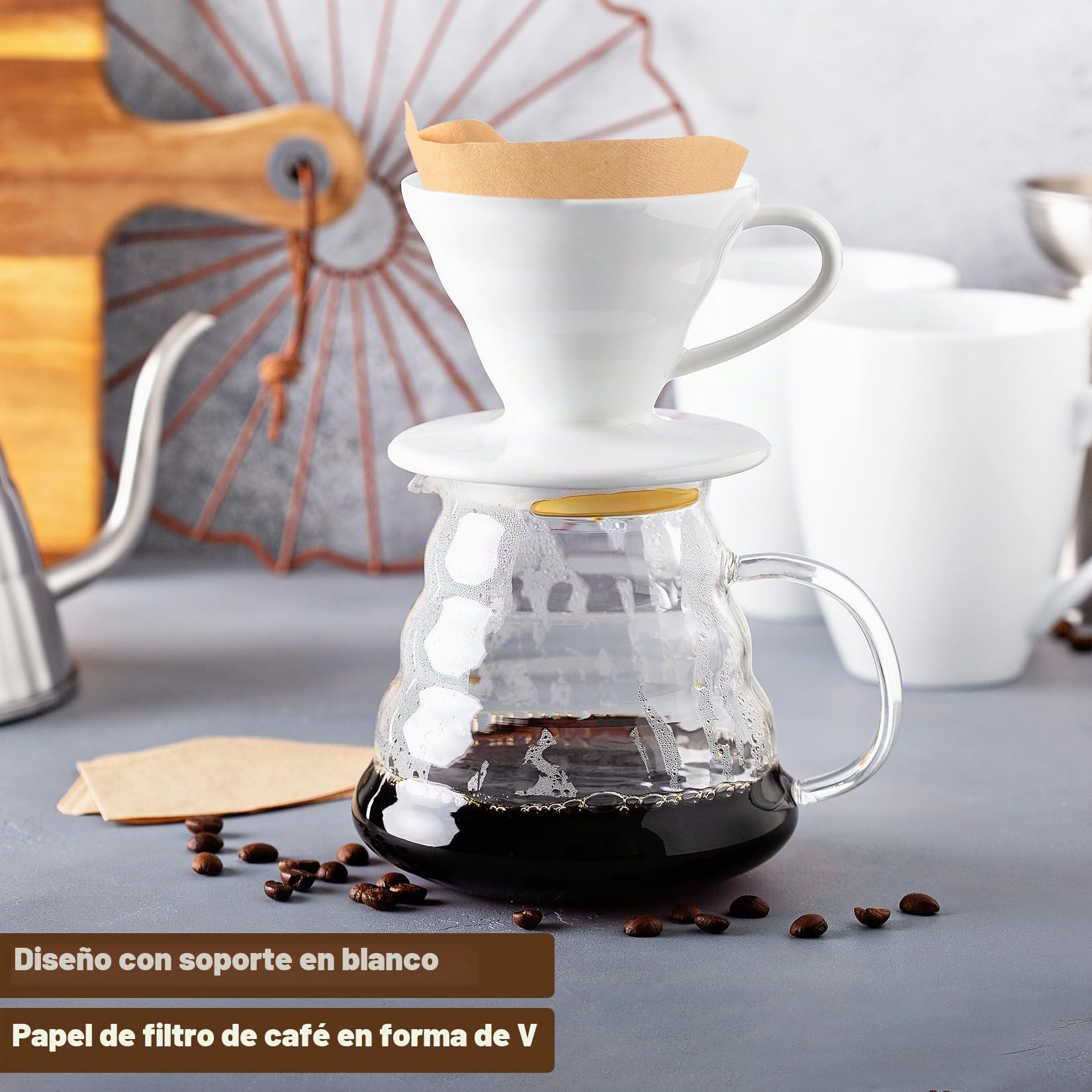 200 Pcs Filtros de Papel Número 2, Filtro de Café de Papel de Filtro de Cafés en Forma de V Tamaño 02, pPapel de Filtros de Café de Cono para Cafetera de Goteo(marrón, 2-4 Tazas)