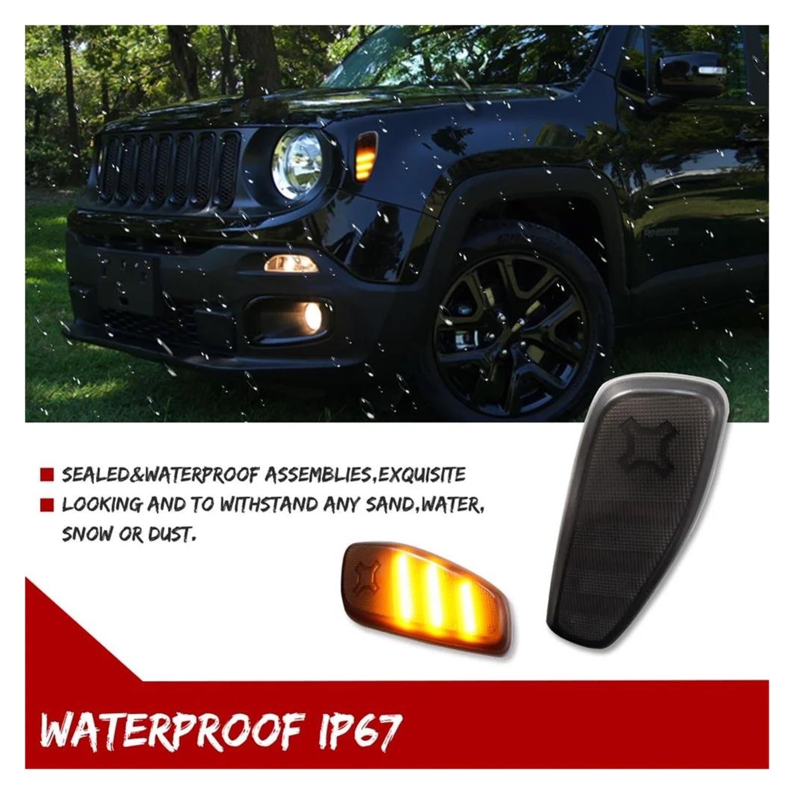 Generico Indicatori Di Direzione Freccia Laterale Per Jeep Per Renegade 2015-2023 Ambra/Bianco LED Indicatori Di Direzione Laterali Anteriori Per Auto(Smoked B)