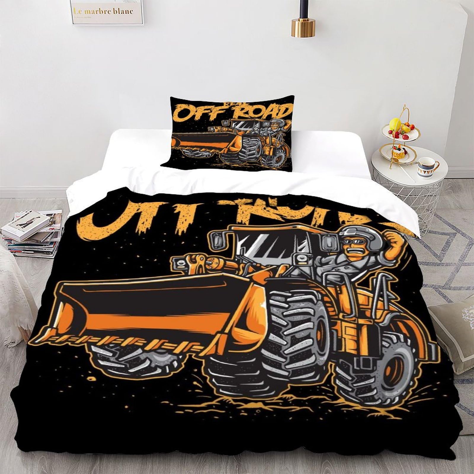 Housses de couettes 2 pièces lit simple microfibre douce respirante avec motif tracteur camion 3D