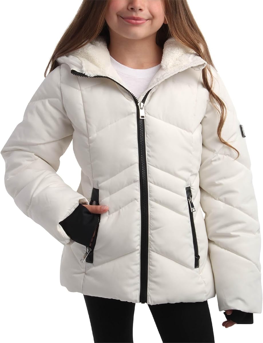 Girls Winter Jacket, Sherpa Fur Lined Puffer Parka, Hooded Coat