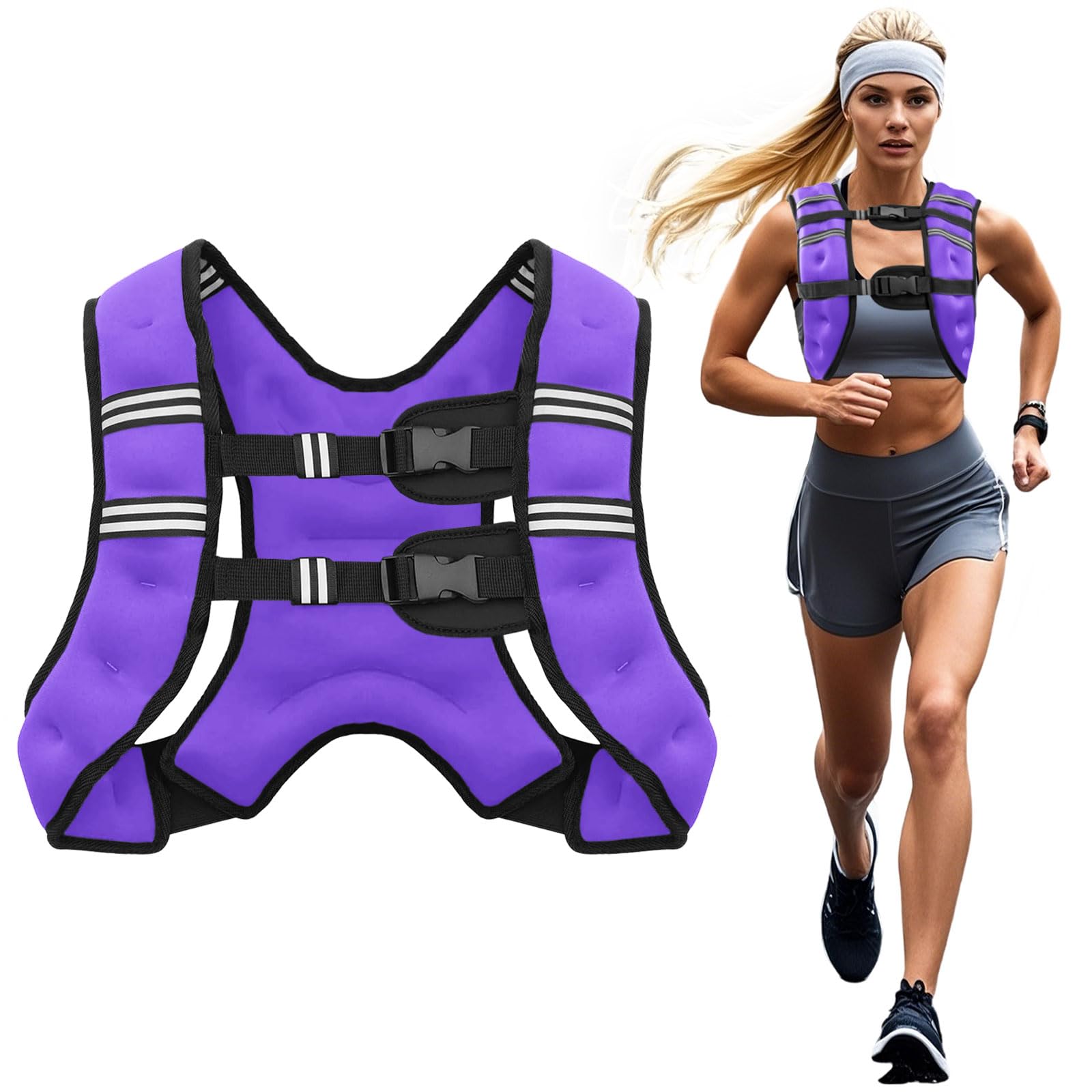 Chaleco con peso de 2,7 kg/3,6 kg/5,4 kg/7,3 kg/9,1 kg/11,3 kg/13,6 kg, chaleco de peso corporal ajustable con tira reflectante para entrenamiento de fuerza, correr, entrenamiento, correr, caminar