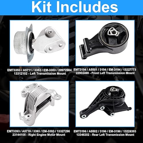 Miniatura 9 de DOFOCH Juego de montaje de motor y montaje de transmisión compatible con Chevrolet Cruze 2011-2017 1.4L transmisión automática Paquete de 4