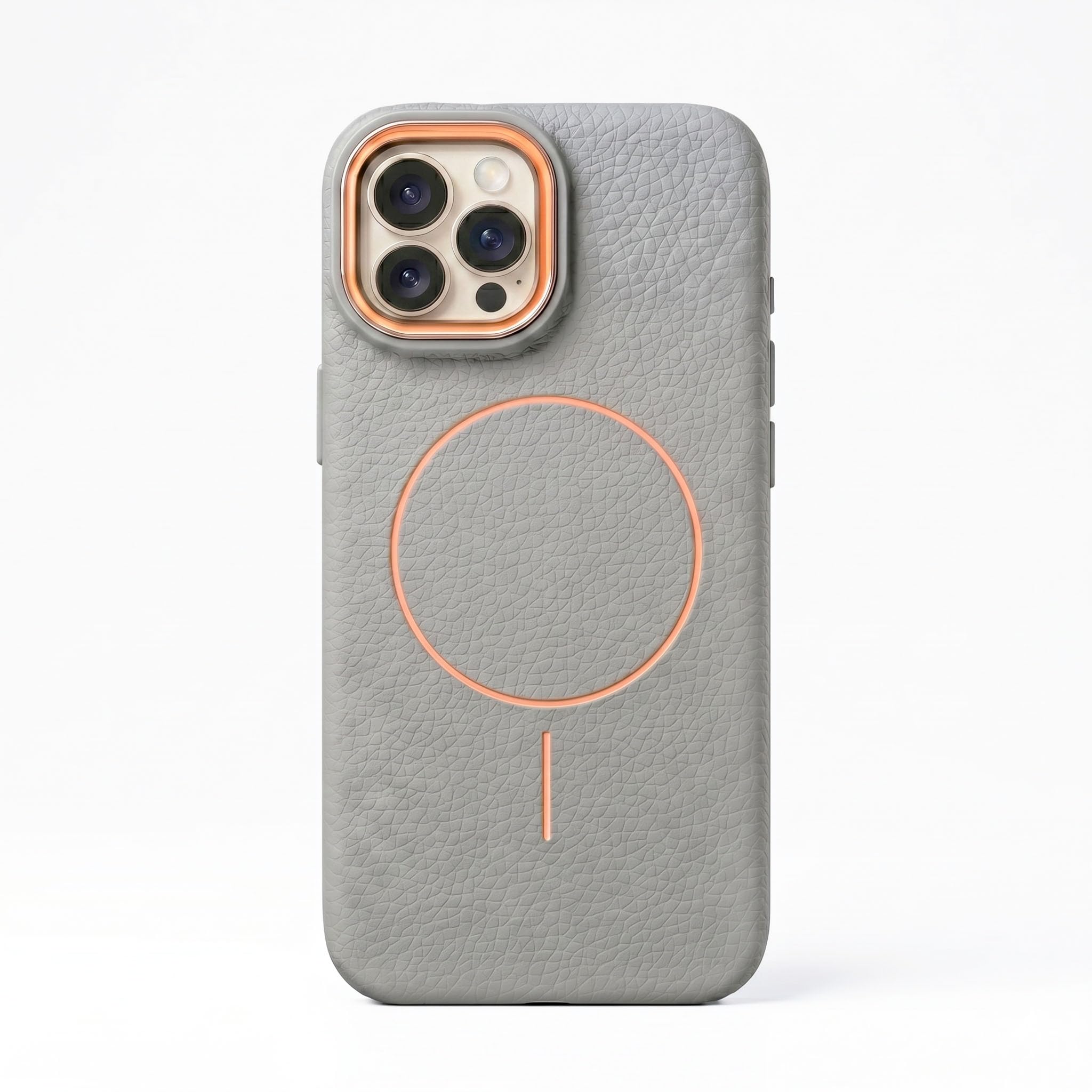 amazon basics Luxury MagSafe Compatible Leather Texture Back Cover for iPhone 13 Pro Max | Raised Camera Protection | Slim Fit Shockproof Case with Metallic Accents (Gray)-image-5
