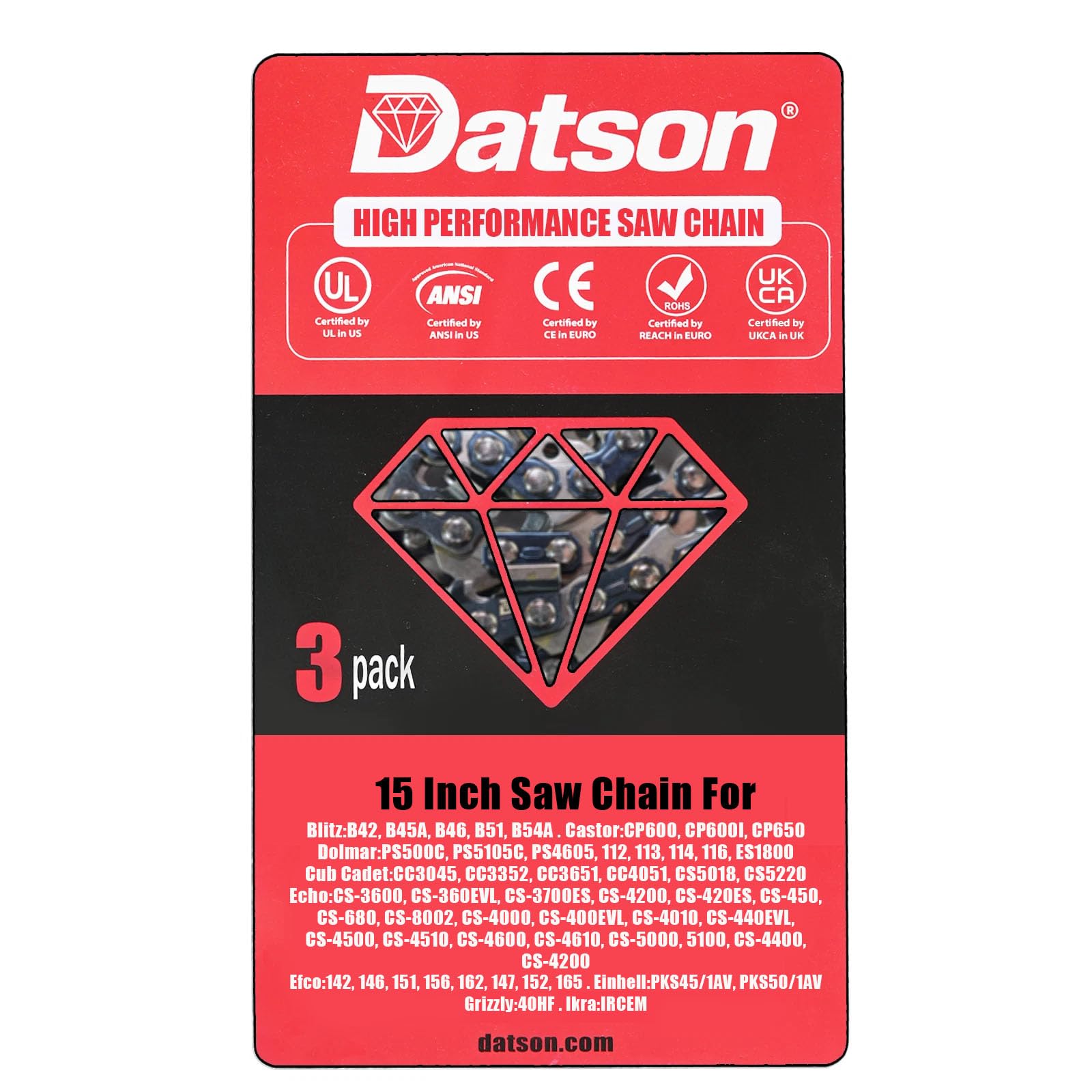 3 Pack .325" Pitch, .058" (1.5 mm) Gauge Chainsaw Chain for 15 Inch Bar - 64 Drive Links - fits for Echo CS-400EVL,CS-4010,CS-440EVL,CS-4500,CS-4510,CS-4600,CS-4610,CS-5000,5100,CS-4400,CS-4200