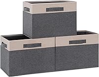 Vista 16 de GhvyenntteS Contenedores de almacenamiento extra grandes con tapas, cajas de almacenamiento plegables de tela con tapas y 3 asas de cuero, cestas