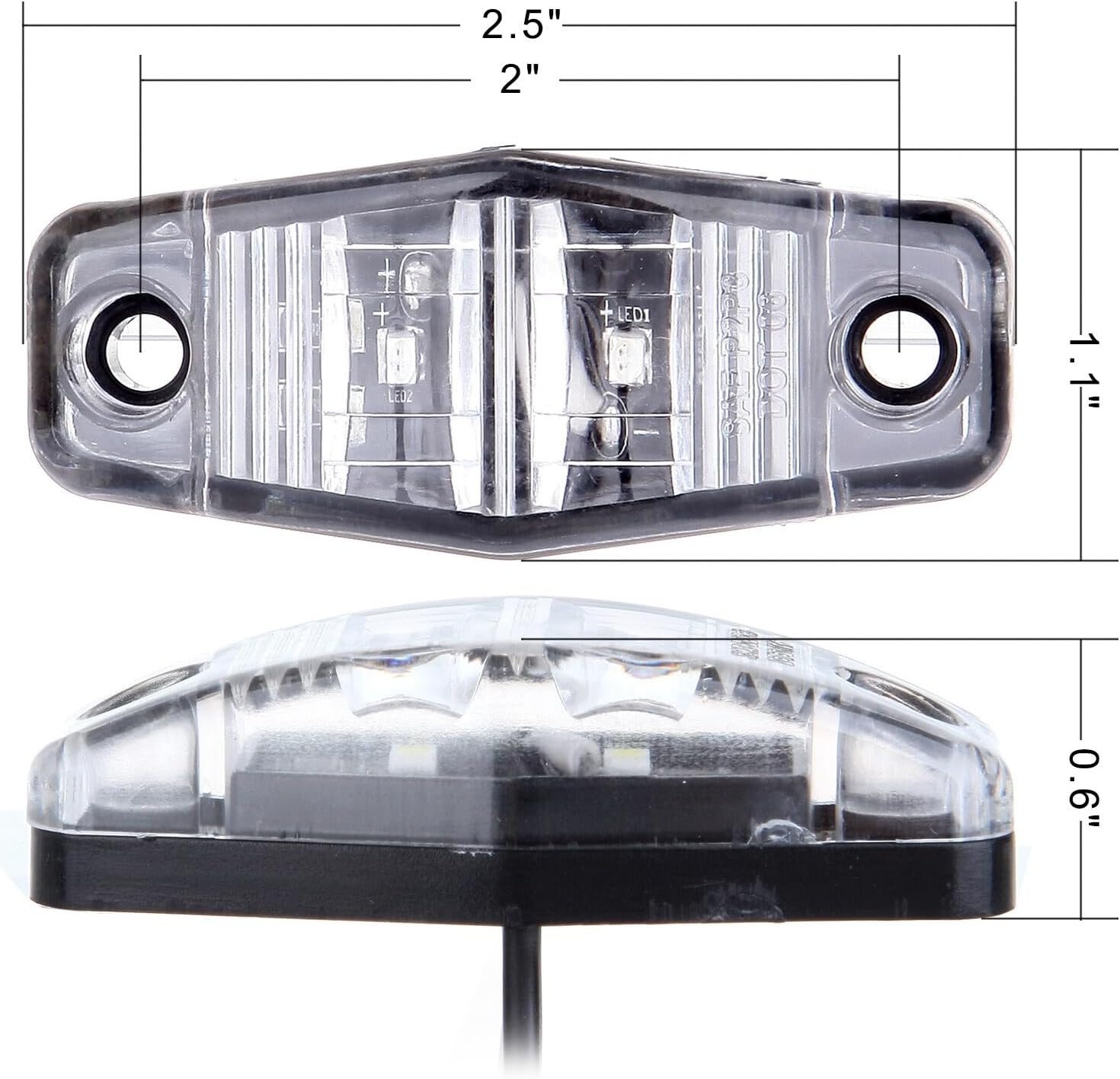 2.5" Clear Lens LED Truck Trailer Light Oval Red Side Fender Marker Lights Waterproof Sealed Surface Mounted For Mini LED Clearance Identification Lights (16 pcs)