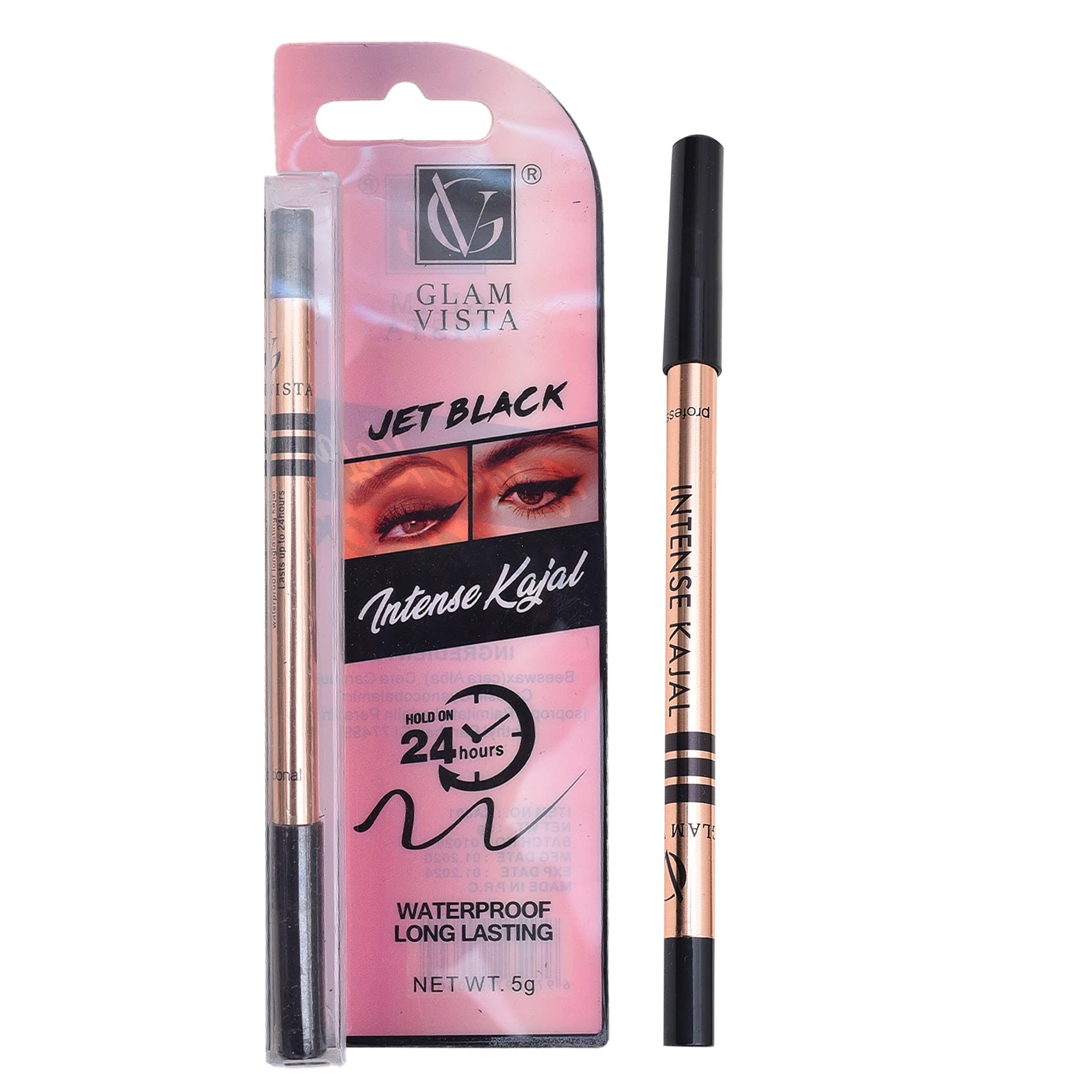 GLAM VISTA JET BLACK INTENSE KAJAL WATERPROOF LONG LASTING HOLD ON 24 (HOURS)