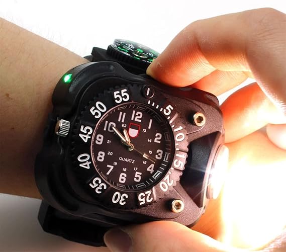 Running Light, Portable Rechargeable Wrist Light, LED Running Lights with 5 Modes, Waterproof Tactical Flashlight with Compass for Running Biking Mountain Climbing Camping Hiking Night Fishing