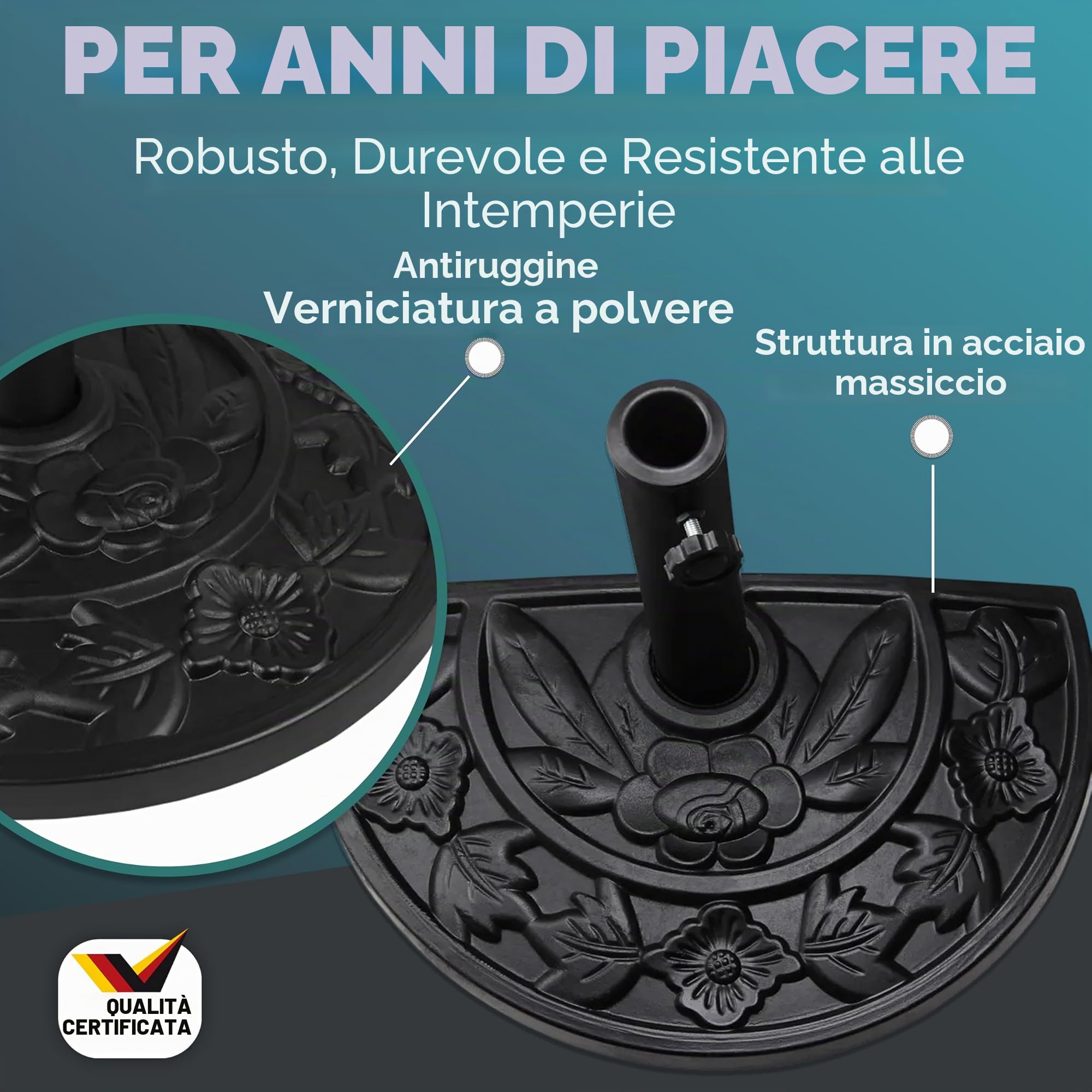Deuba Base per Ombrellone Semicircolare 9kg Supporto Ombrelloni a Parete Resistente Porta Ombrellone Terrazzo Balcone