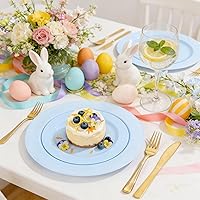 Vista 8 de FLOWERCAT 60PCS Light Blue Heavy Duty Plastic Disposable Party Plates Set – 30pcs 10.25″ Dinner & 30pcs 7.5″ Dessert Plates – Durable Blue Tableware