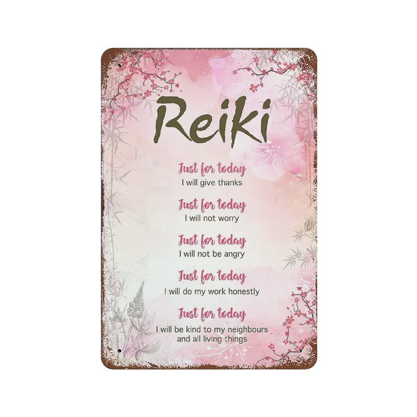 Lsjuee Retro Sign 4 Reiki Just For Today I Will Give Thanks Reiki 5 Principlesretro Retro Metal Iron Painting Tin Sign Wall Decor Poster Aluminum Plaque For Cafe Bar Pub Home Beer Decoration