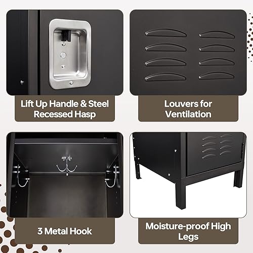 Miniatura 6 de MIIIKO Armario de almacenamiento de metal con 1 puerta armario de acero con ganchos para colgar casillero para dormitorio oficina en casa gimnasio y