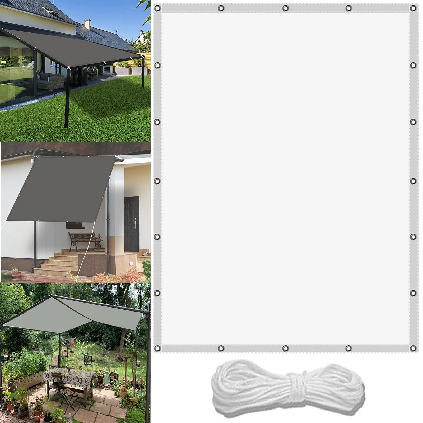 GLDYTVF Waterproof Privacy Screen for Garden and Patio 1.6 x 5m Weather Resistant Awning with Grommets and Free Rope Ideal for Sail Shades Pergolas Balconies White Color