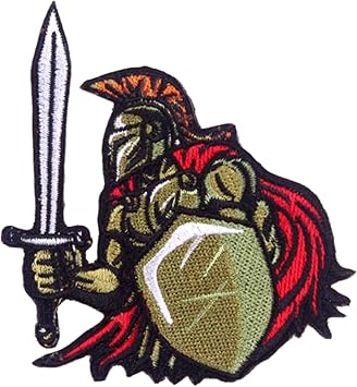 Ancient Warriors - 3.26" W x 3.77" T - Embroidered DIY Iron on or Sew-on Decorative Patch Badge Emblem Roman Knight Templar Spartan Live by The Sword Series Applique