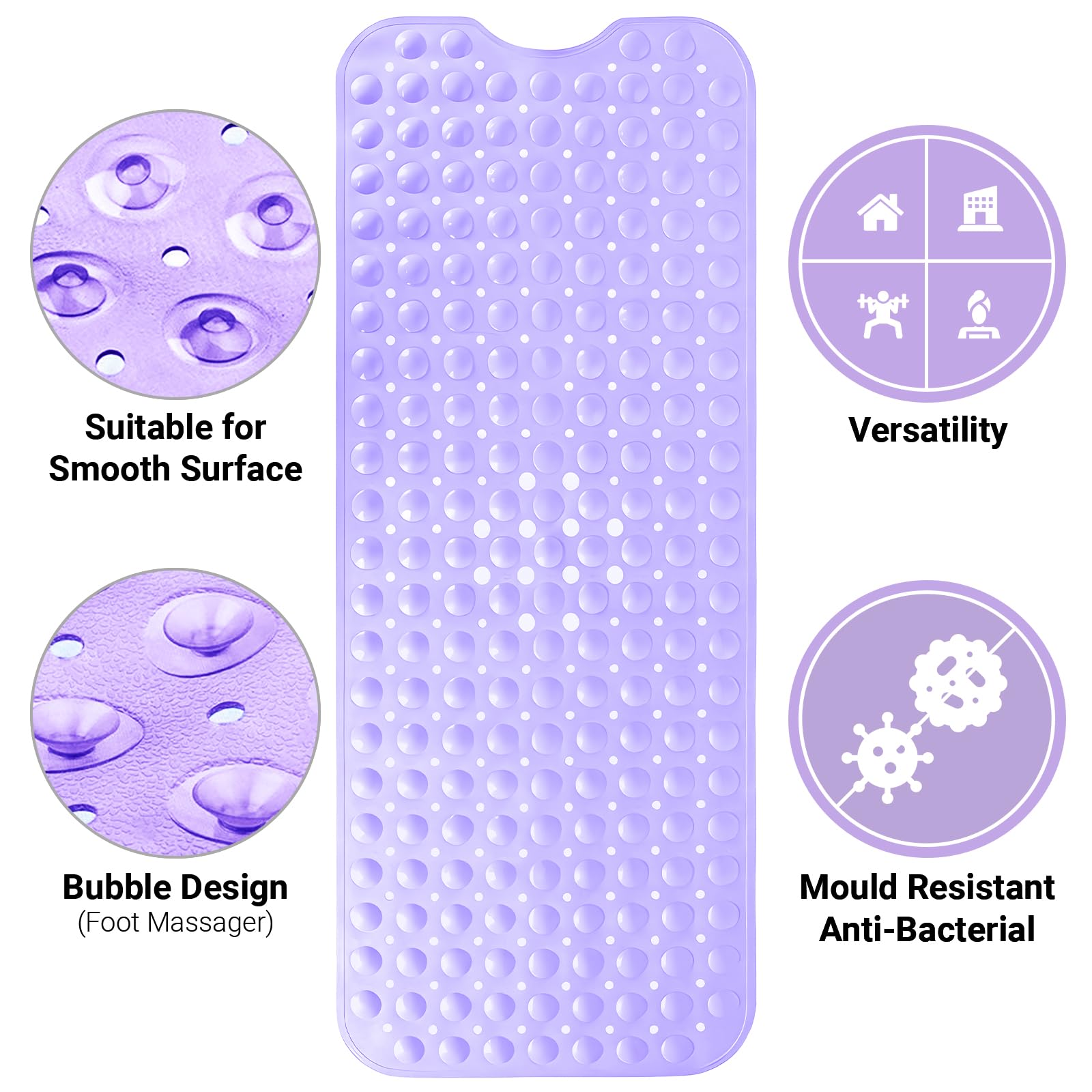 ADOV Bath Mat Non Slip, 100 x 40 cm Extra Long Shower Mat Anti Mould - Image 4