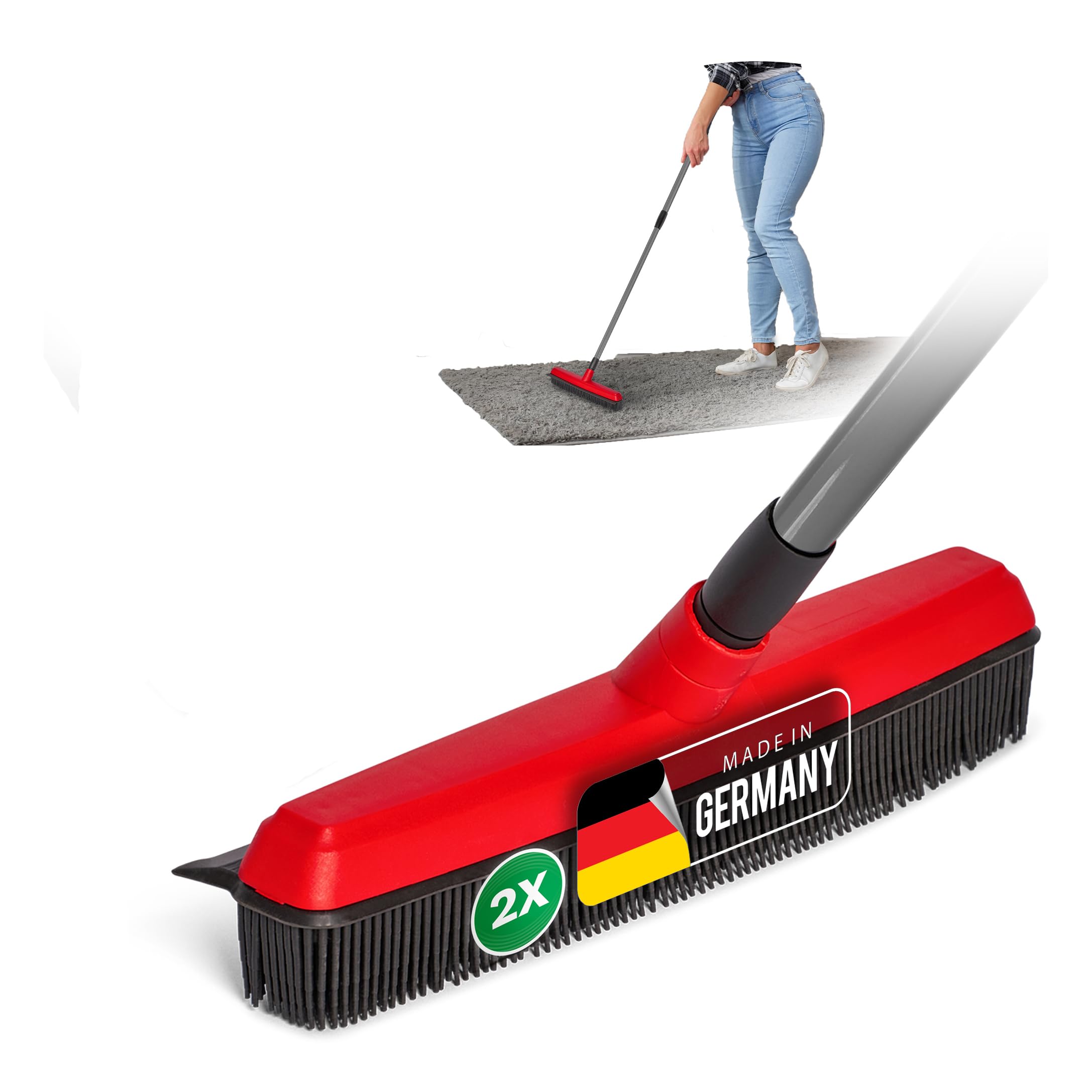 Novaliv 2X Gummibesen mit Teleskopstiel - Hundehaarentferner für Parkett & Teppich