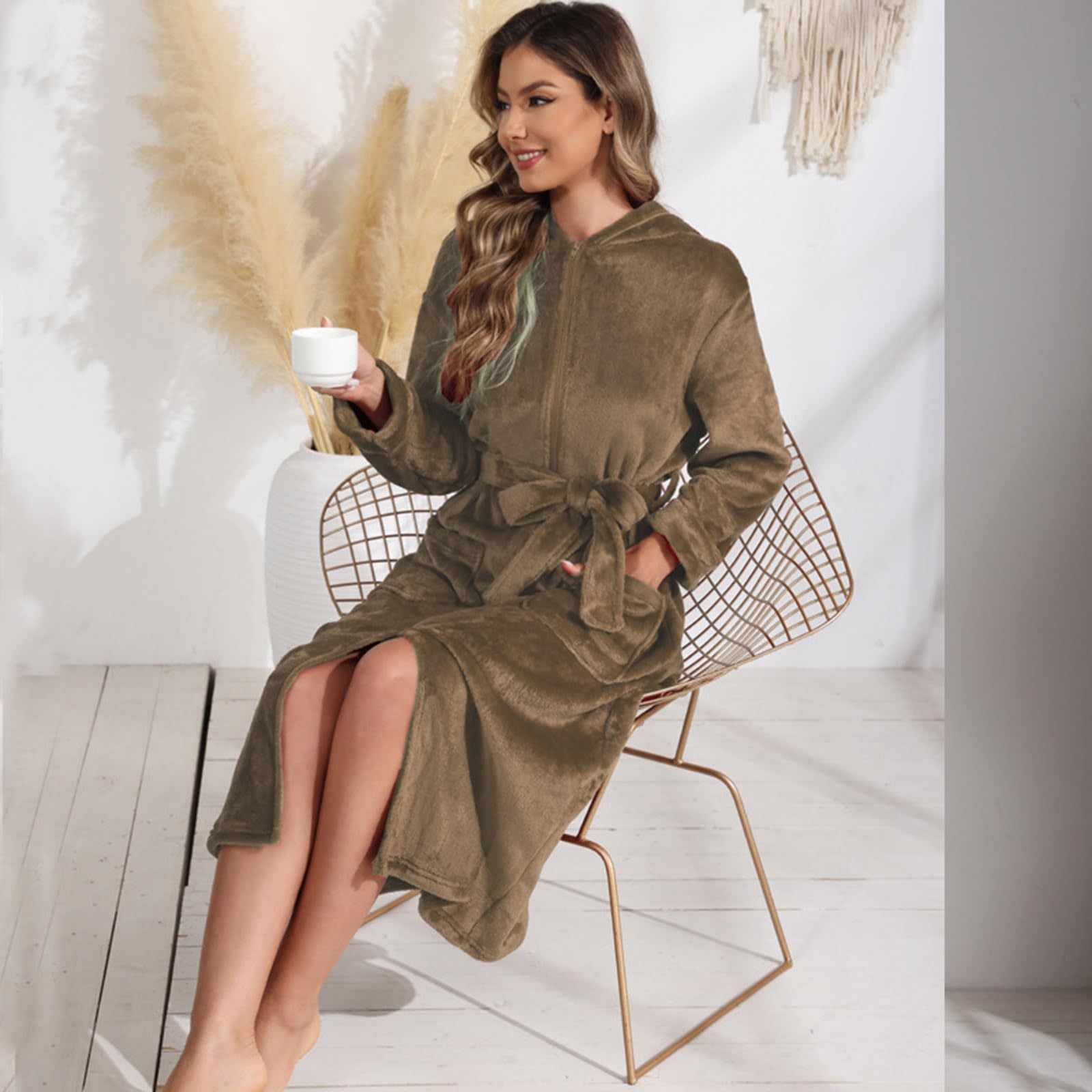 Accappatoio donna in flanella confortevole per la casa | Leggero e morbido, adatto per l'autunno e l'inverno, indumento domestico quotidiano
