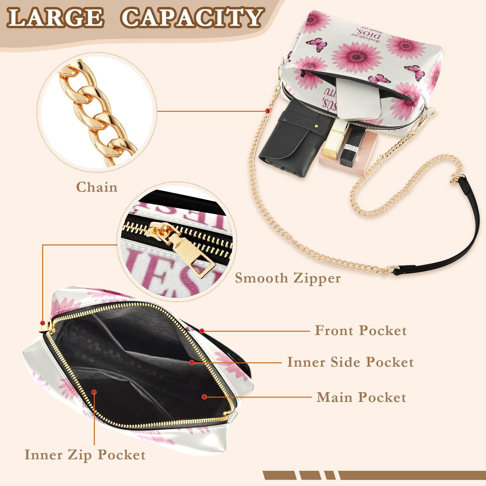 Bolso bandolera ligero con correa de cadena con capacidad de 2,5 L para