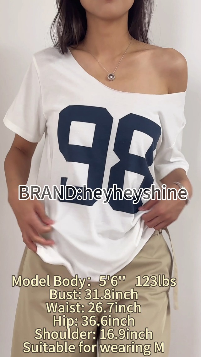 Women's Oversized Jersey Off Shoulder Shirt Crewneck Number