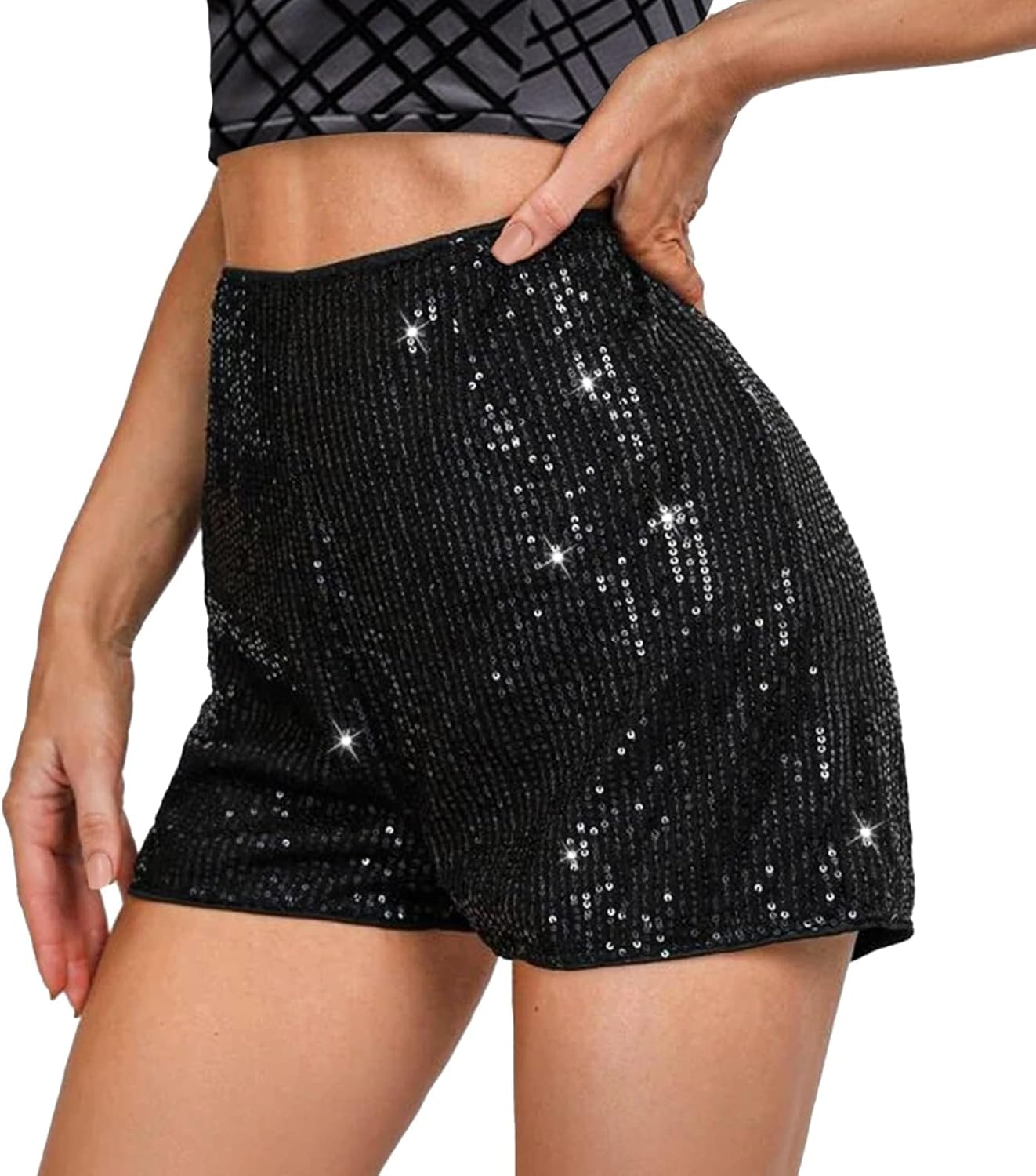 Chloefairy Women's Summer Sequin Shorts High Waist Sparkly Glitter Straight Leg Shorts Concert Party Clubwear - Image 2