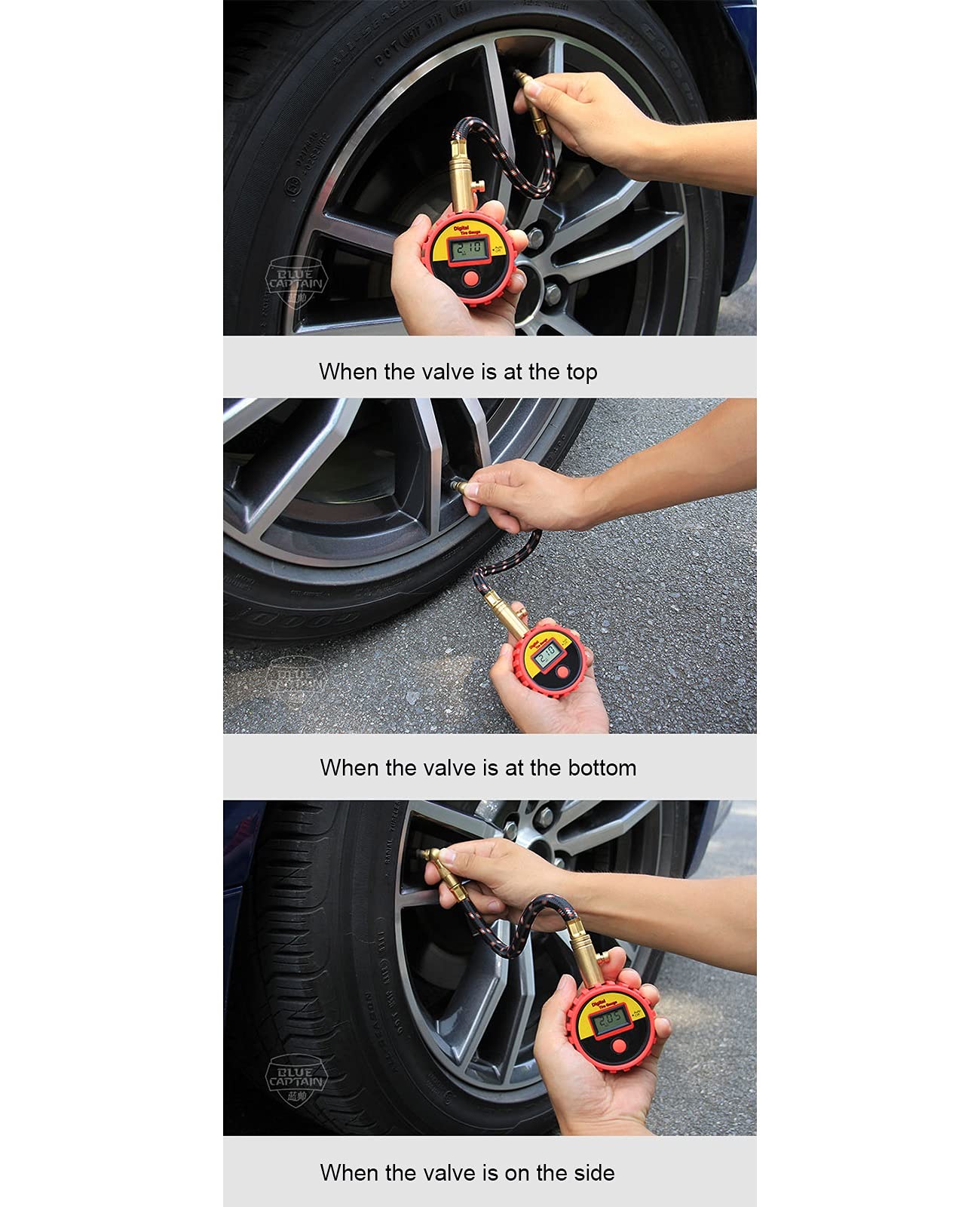 AGAATI Manometro per Pneumatici, manometro Digitale per Pneumatici per Auto per Camion, Auto, Moto, Bicicletta con Tubo e Display LCD retroilluminato