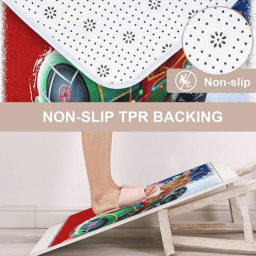 Miniatura 7 de Emvency Juego de cortinas de ducha de Navidad con tapa de inodoro y alfombras antideslizantes, juego de 4 alfombras de baño divertidas de Papá Noel