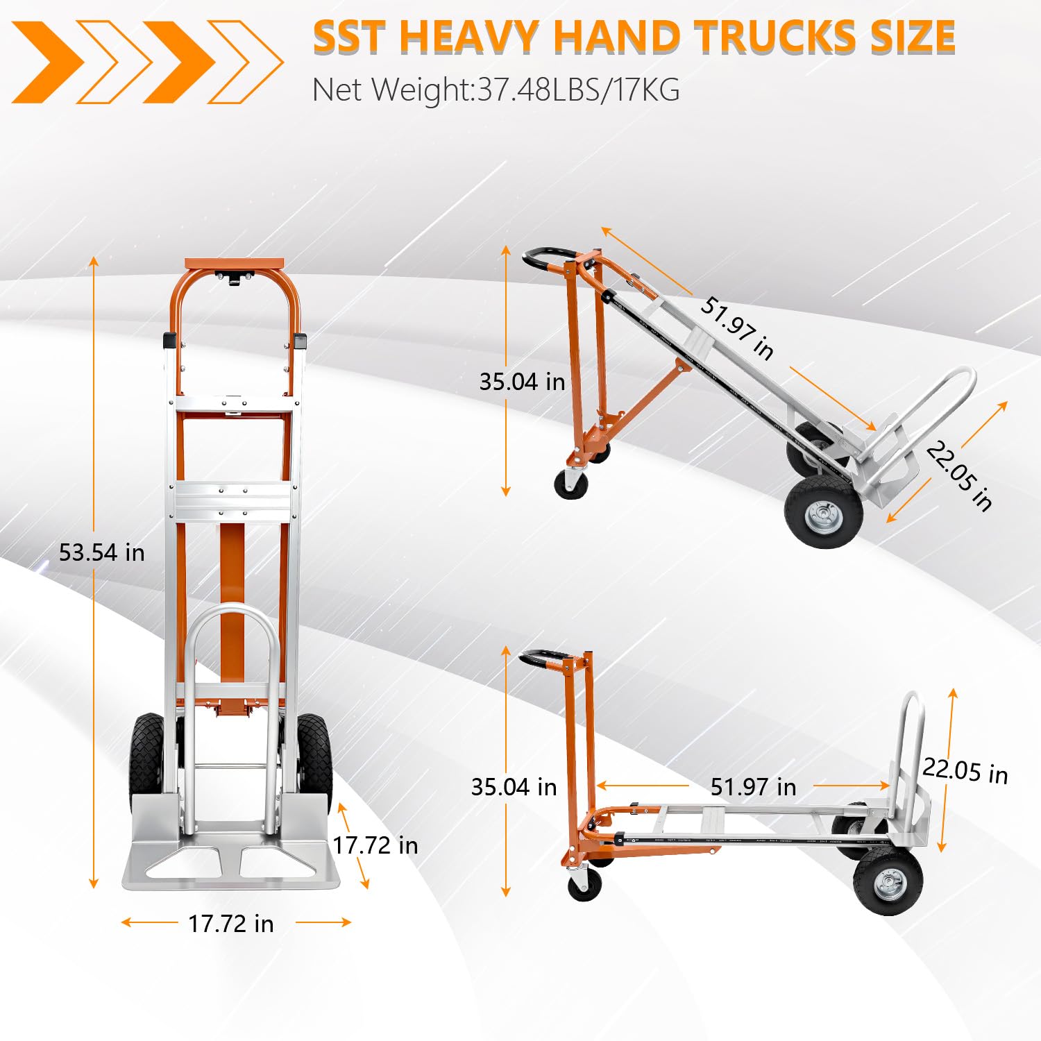 SST Carrito de mano convertible 4 en 1 plegable con ruedas, 1000 libras de aluminio resistente para construcción, logística, compras, hogar, mudanza de oficina