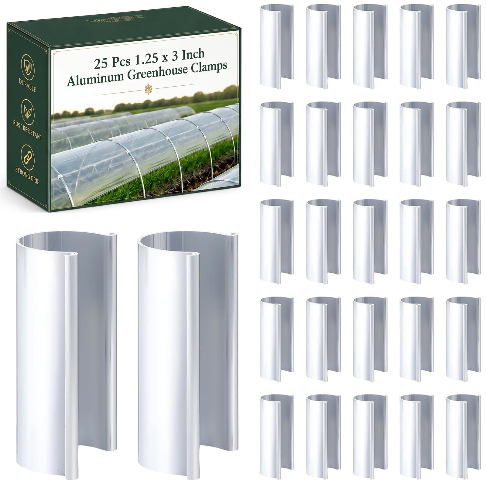 25 Pcs Greenhouse Clamps, Aluminum Garden Snap Clips 1.25 x 3 In