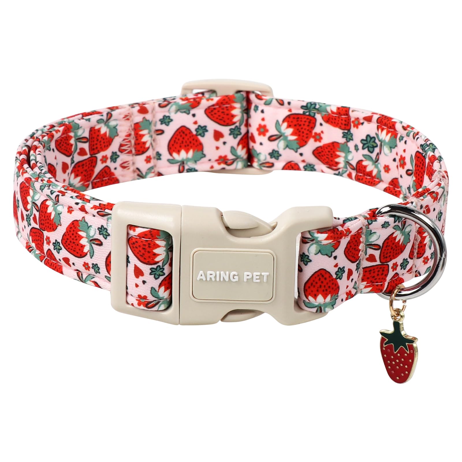 ARING PET Strawberry Dog Collar, Cute Summer Pink Pet Collars with Quick Release Buckle for Puppy Small Medium Large Boy Girl Dogs-S