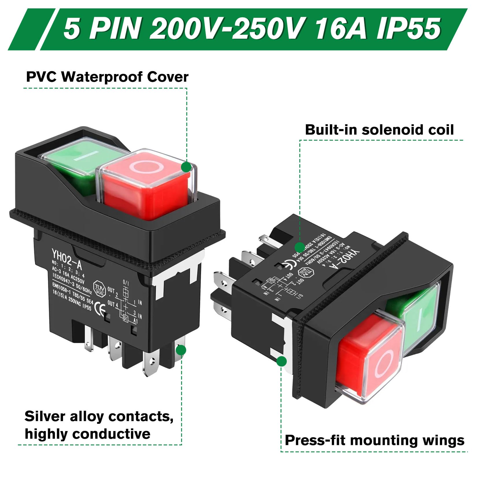 Interruttore KJD17 5 PIN - 250V 16A, A Pulsante, Per Macchine Officina - Foto 10
